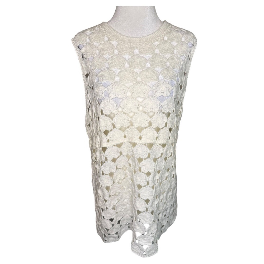 Bobeau Crochet Knit Tank Top Sleeveless Layering Beach White Large NWT‎